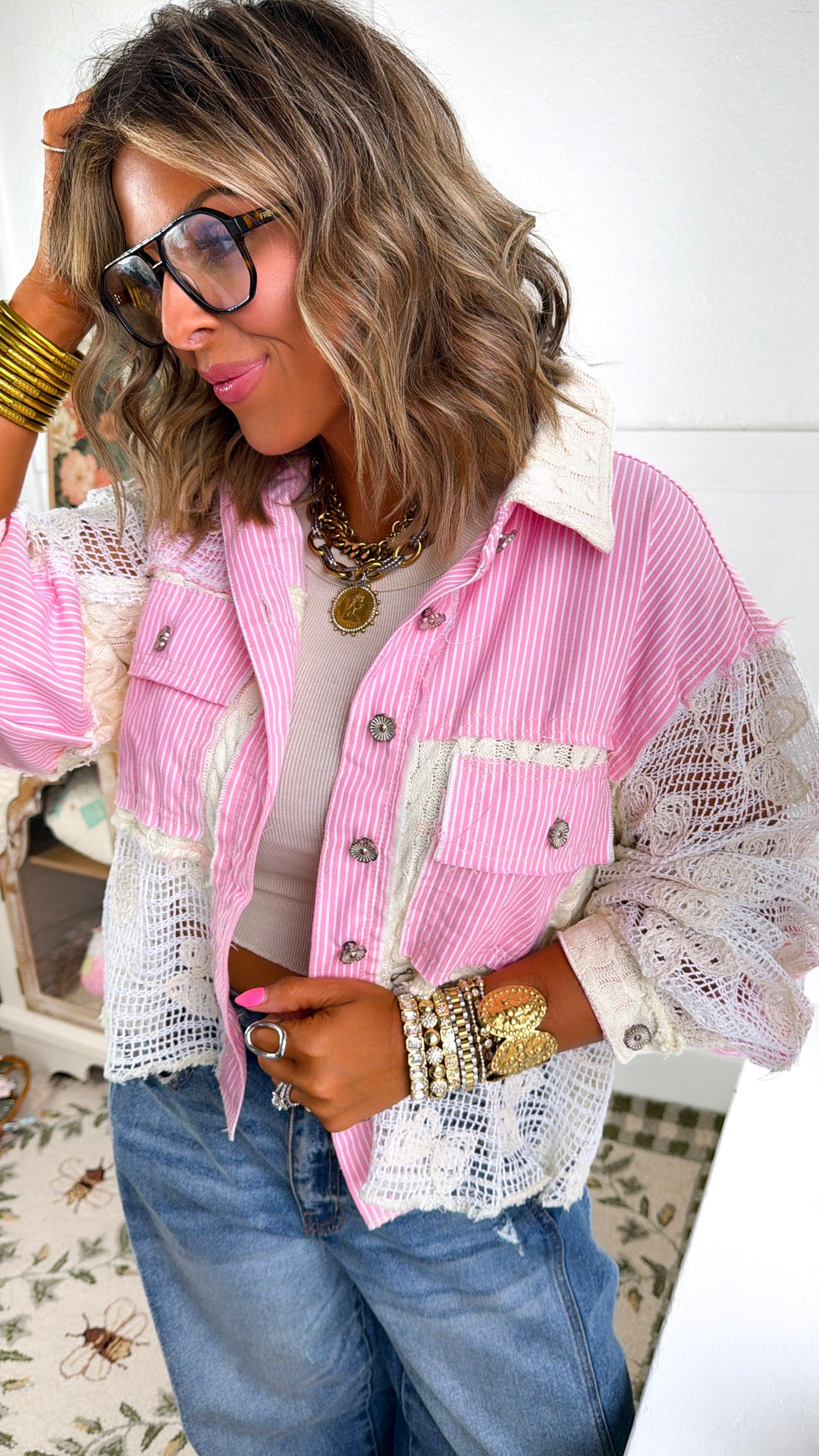 Savilla Springs Jacket, Striped Pink