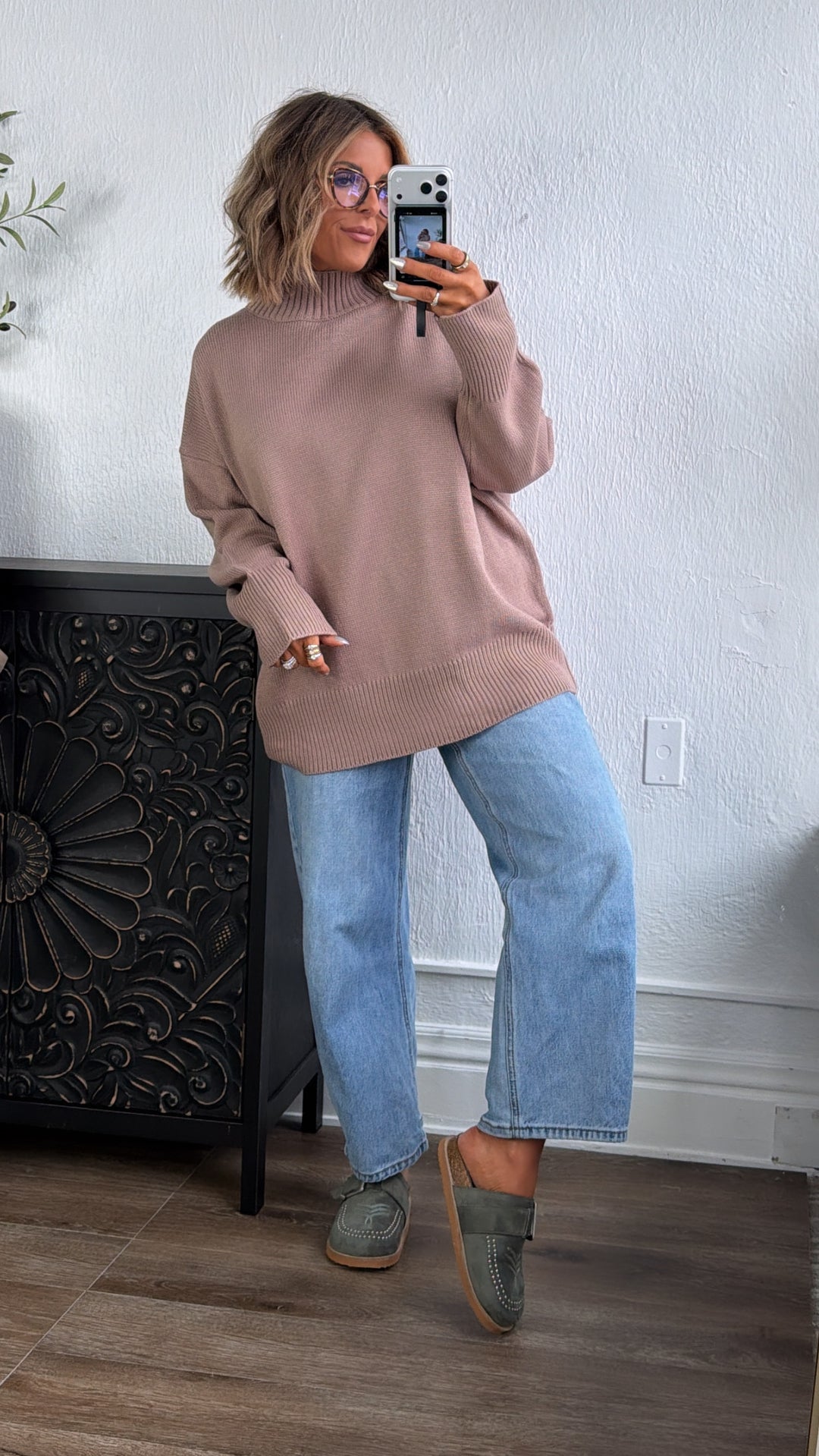 Soft Ember Mock Neck Sweater, Mocha