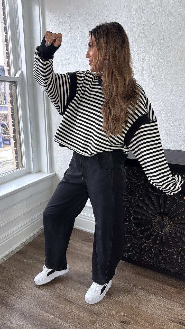 All About Balance Striped Top, Black/Ivory