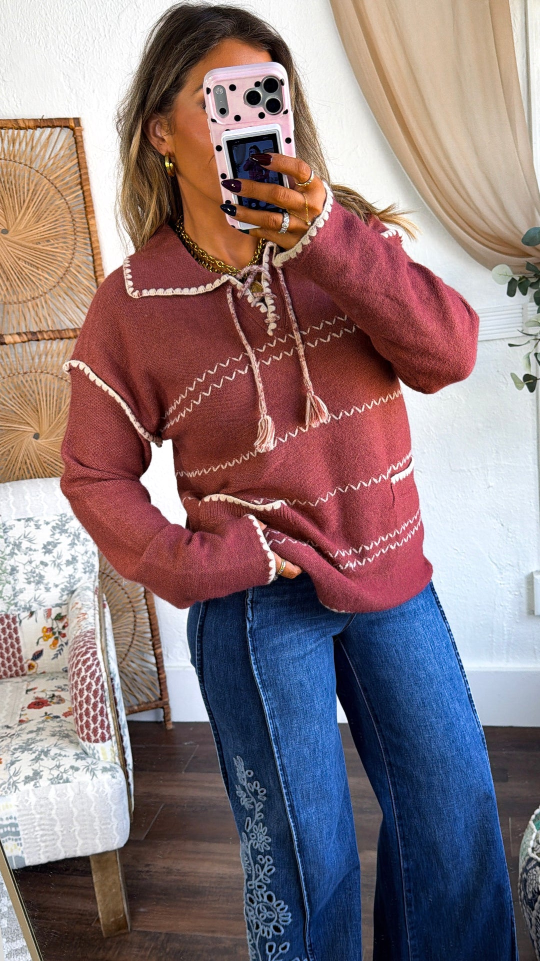 Seamline Knit Pullover, Terracotta