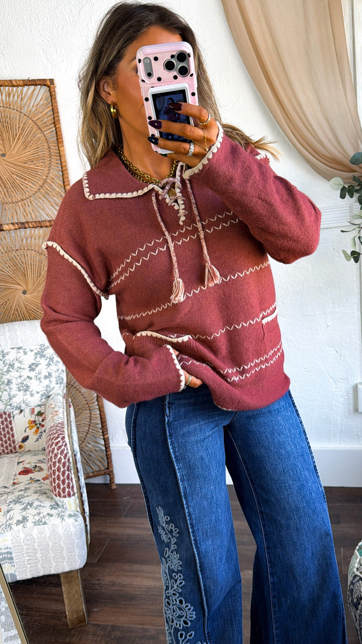 Seamline Knit Pullover, Terracotta