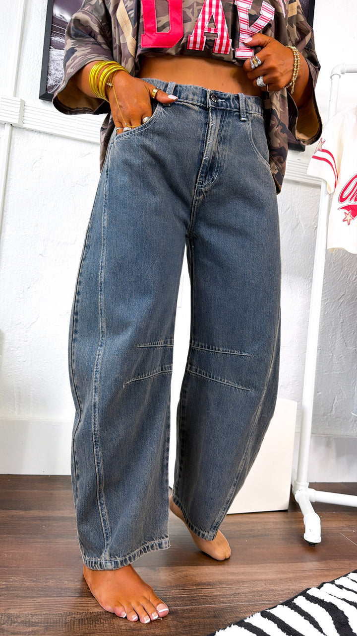 The Curve Barrel Jeans, Dark Denim
