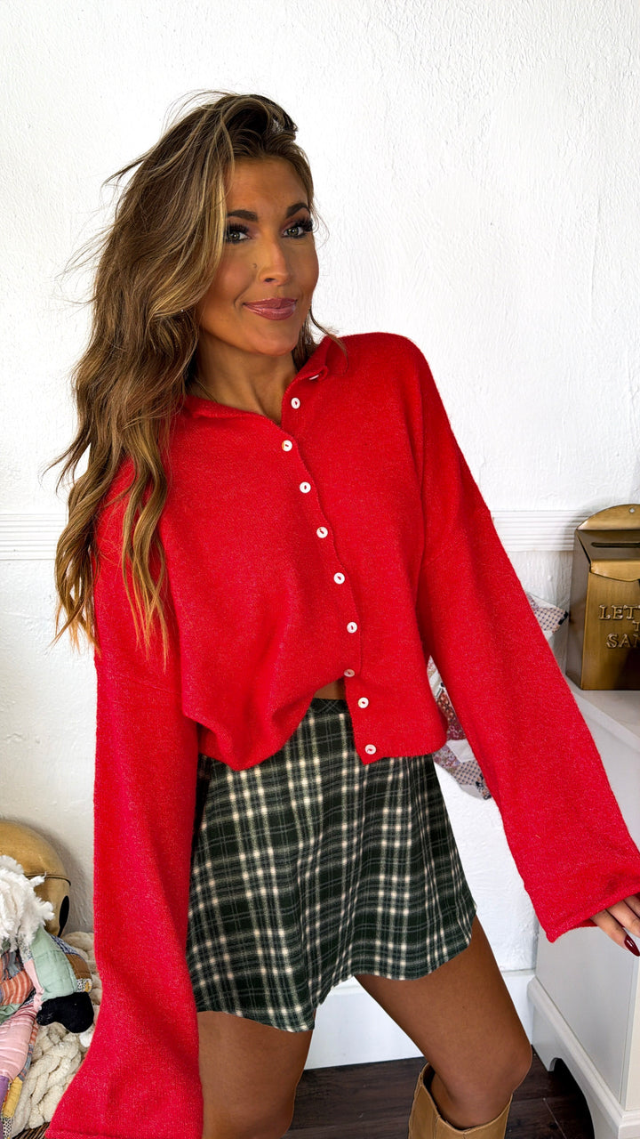 Penelope Knit Cardigan, Red