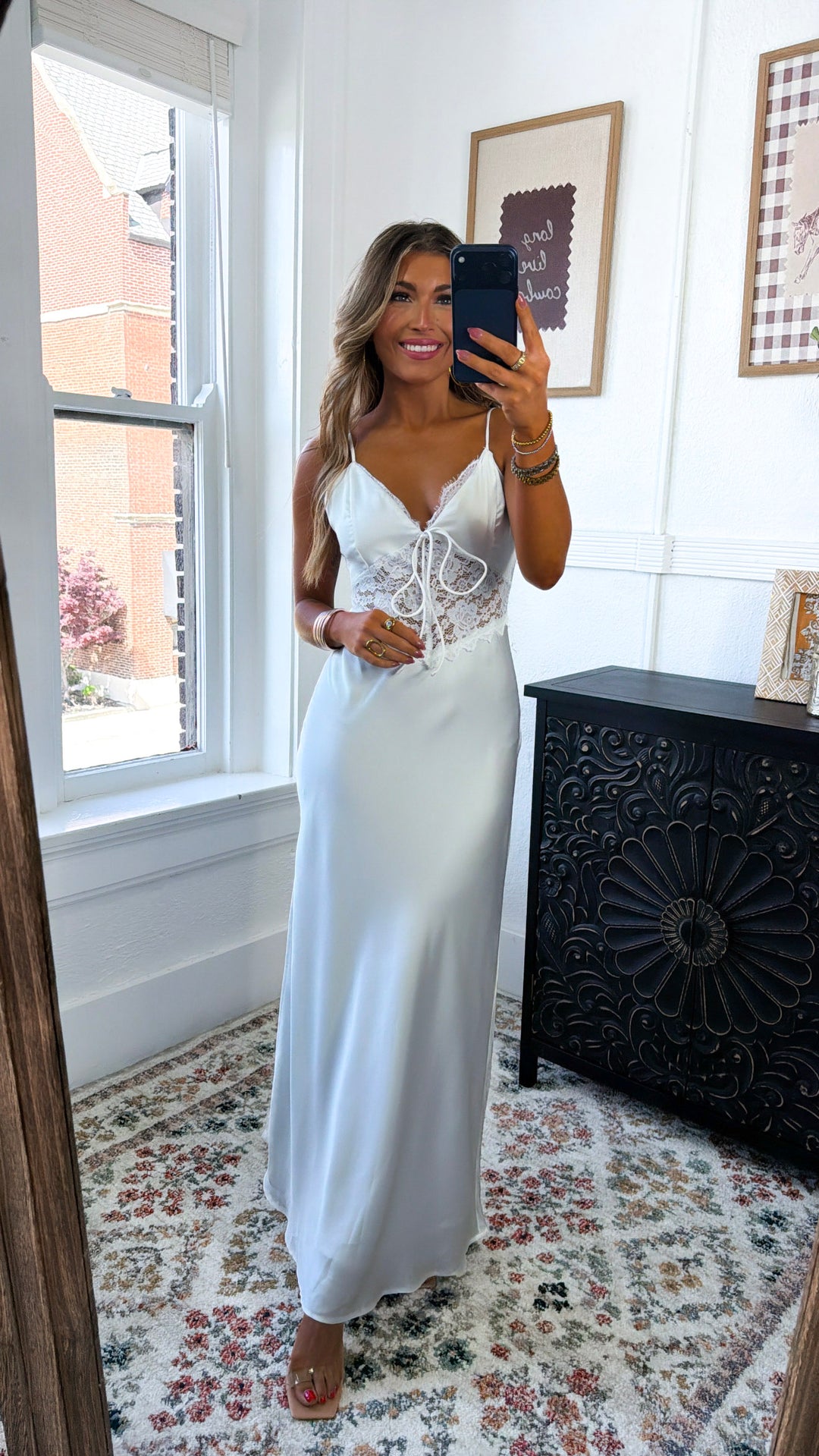 Zevrea Satin Lace Dress, White