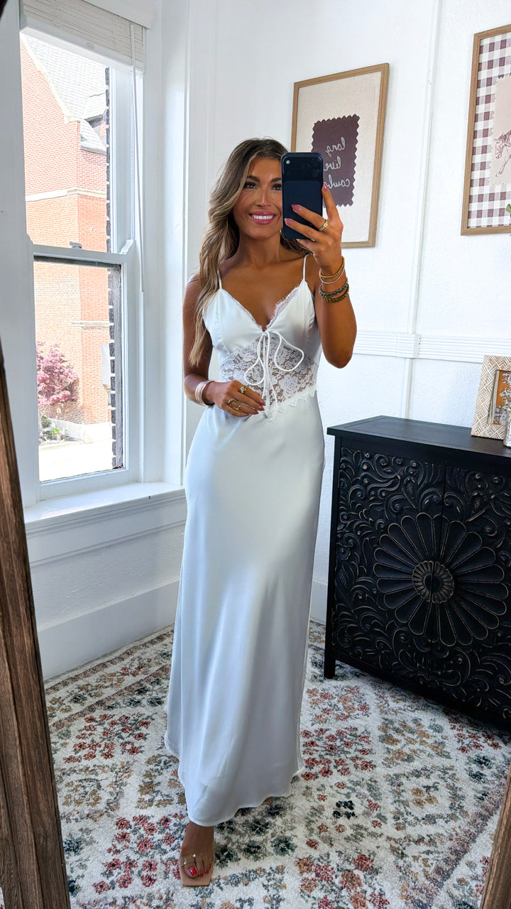 Zevrea Satin Lace Dress, White