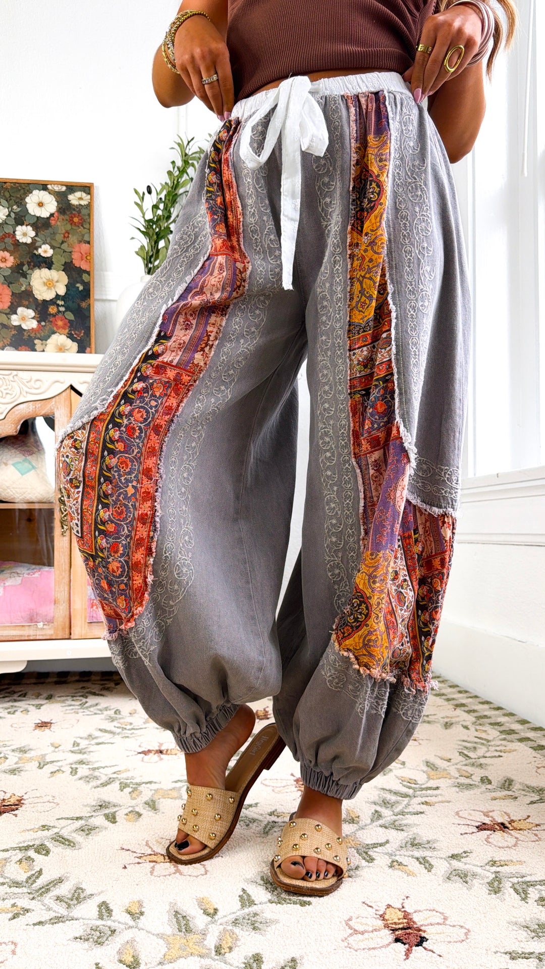 Solara Embroidered Jogger, Pale Charcoal