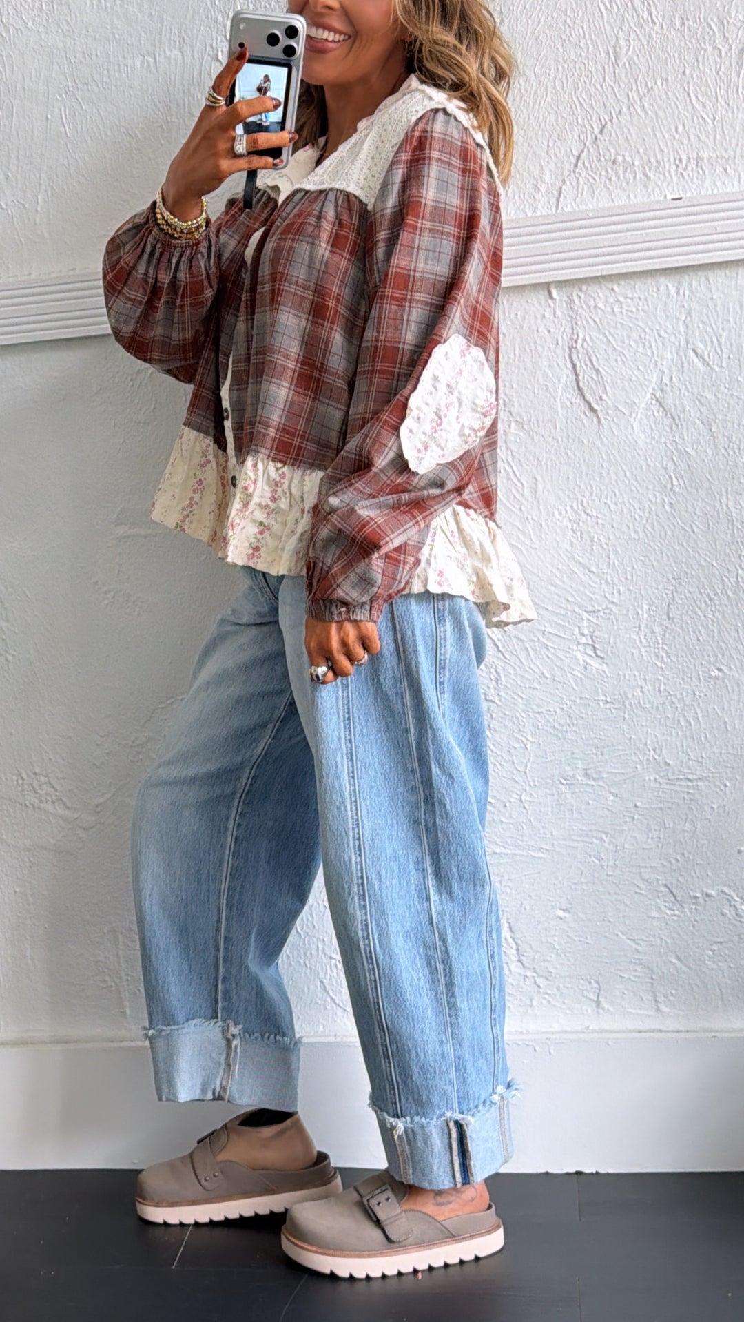 Juliette Button Top, Brick Multi