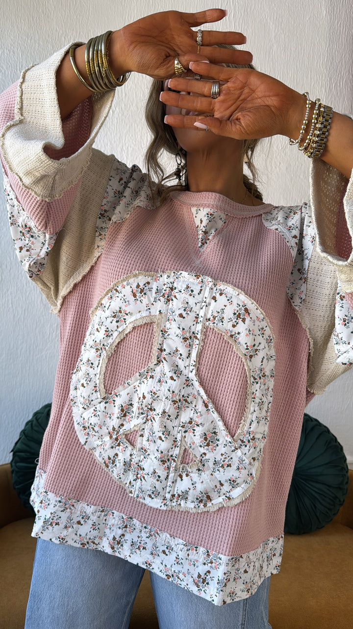 Patched Peace Top, Strawberry Milk
