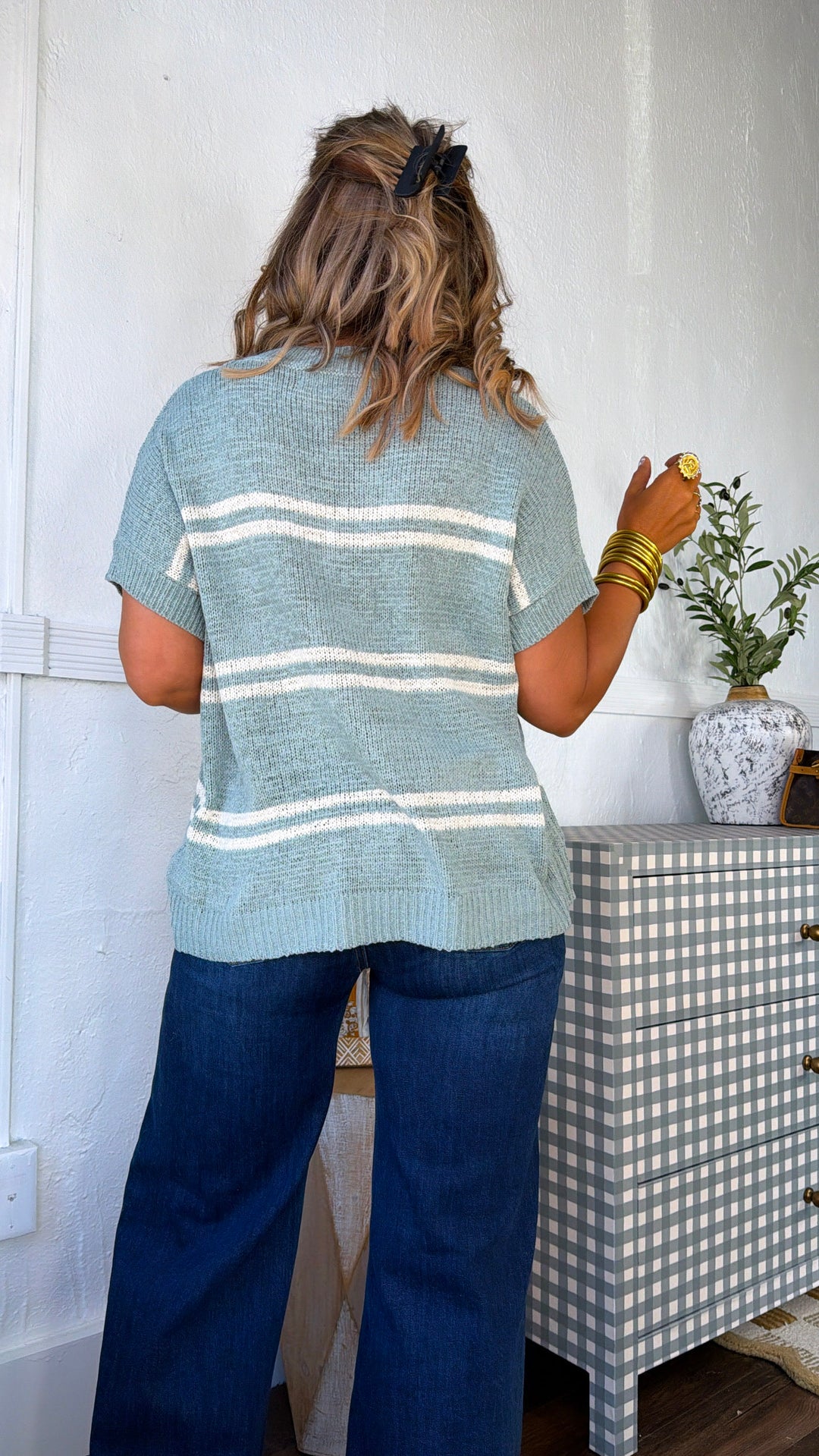Oversized Striped Sweater, Jade