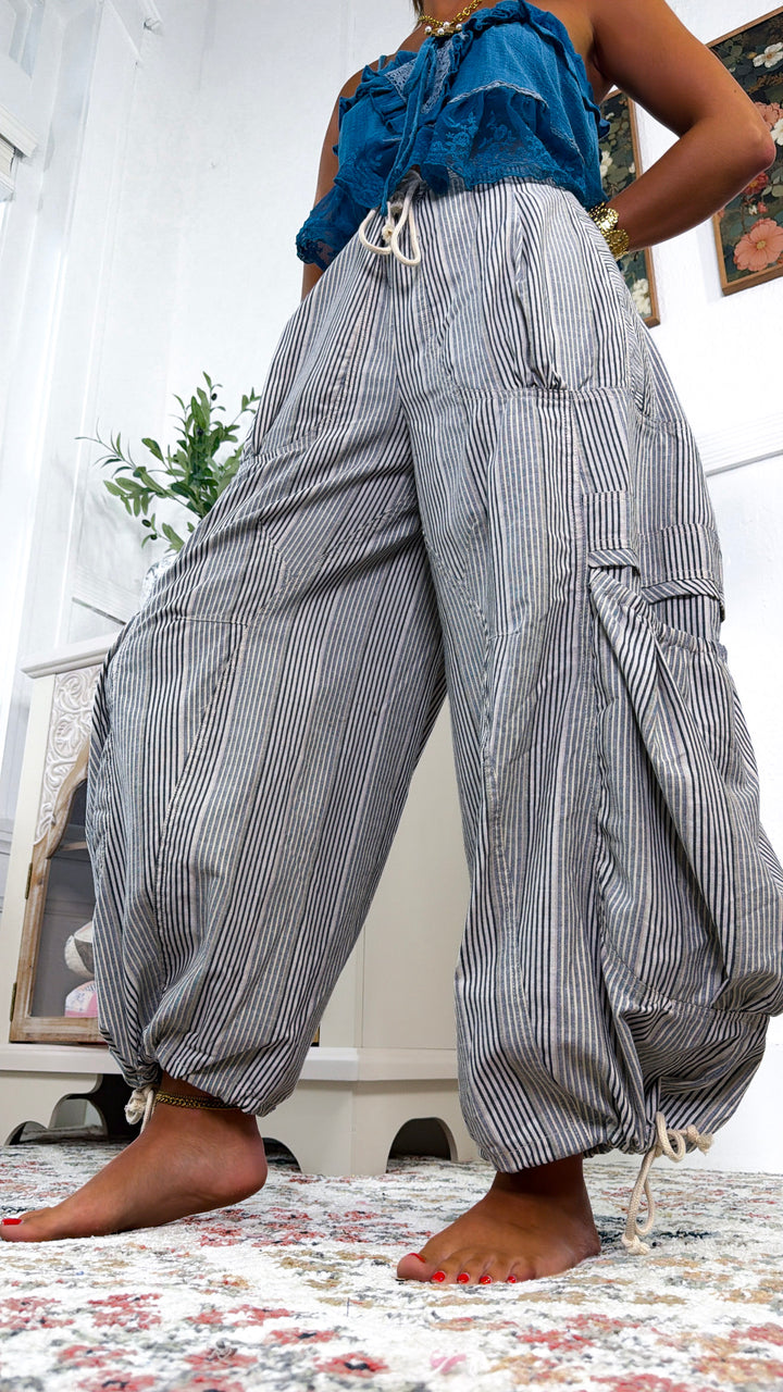 Mixed Up Stripe Joggers, Natural/ Denim