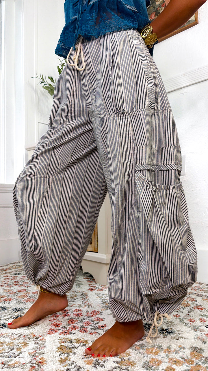 Mixed Up Stripe Joggers, Natural/ Denim