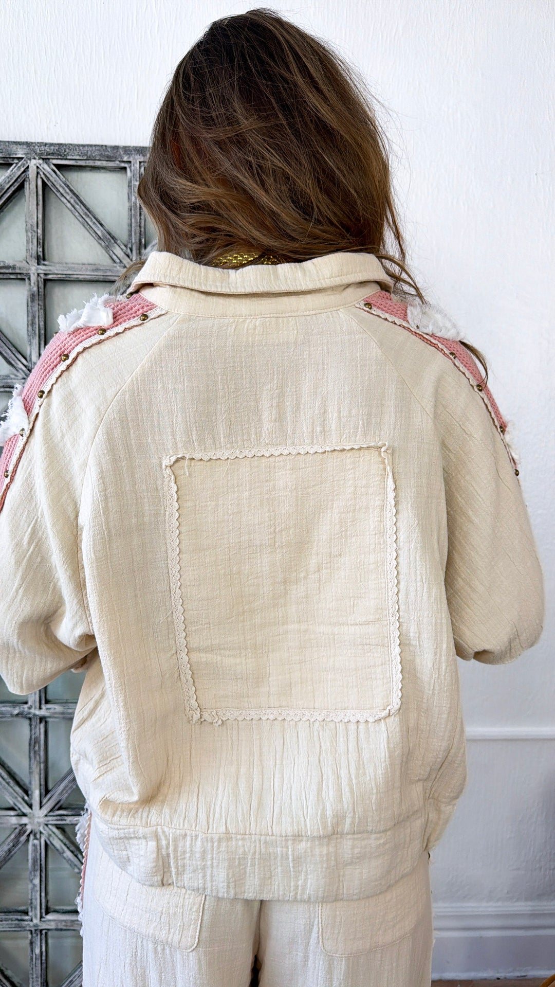 With Love Patch Zip Up, Natural/ Pink