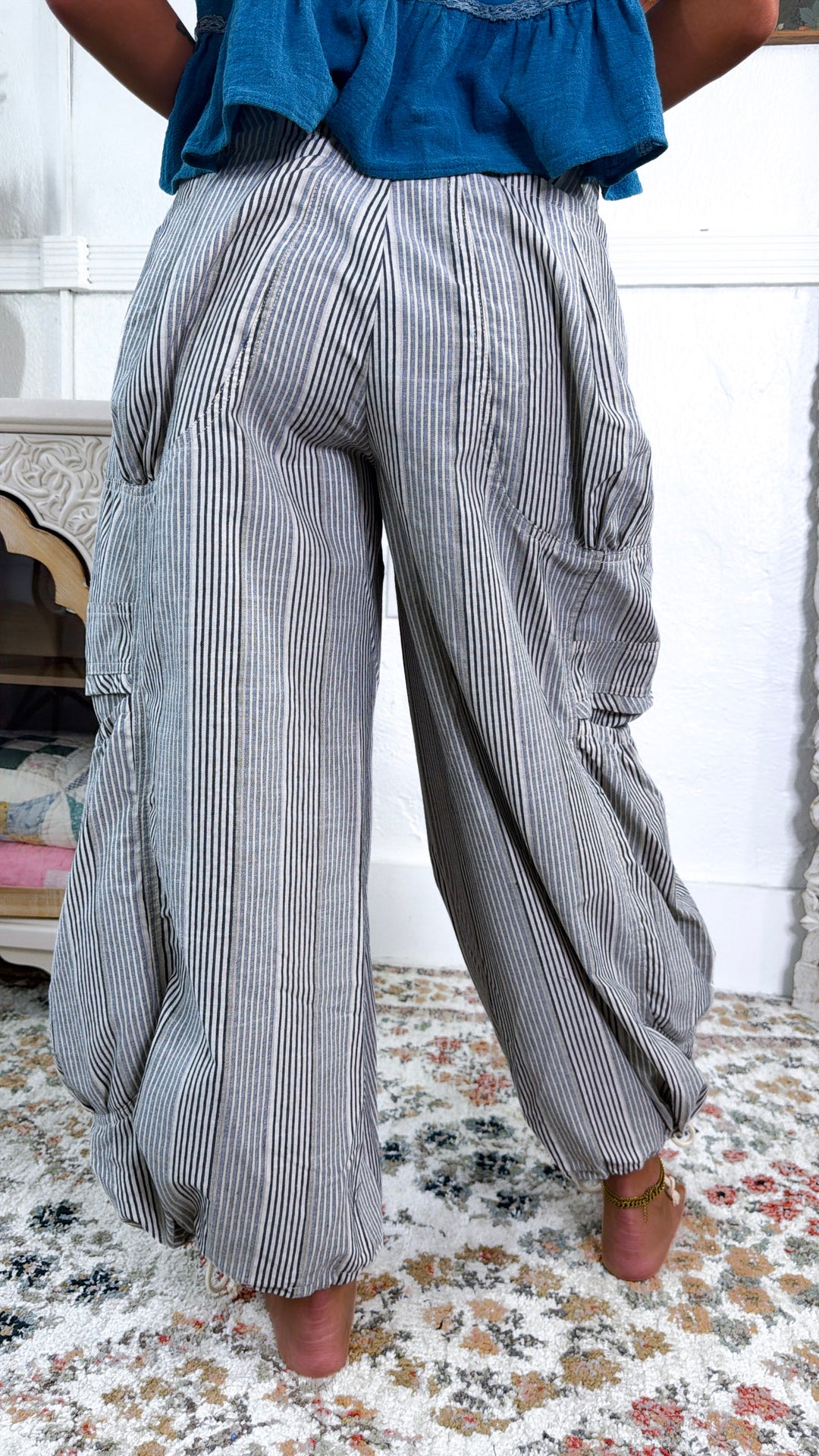Mixed Up Stripe Joggers, Natural/ Denim