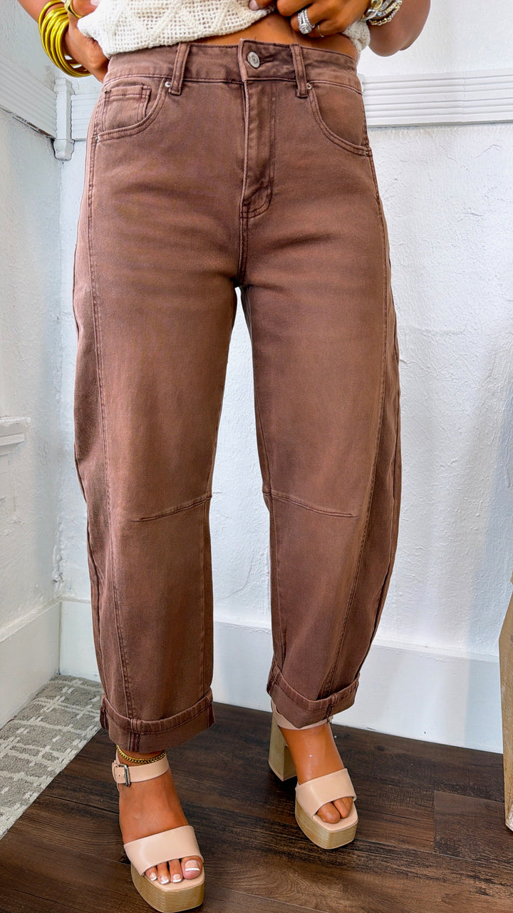 Breezy Brown Barrel Jeans