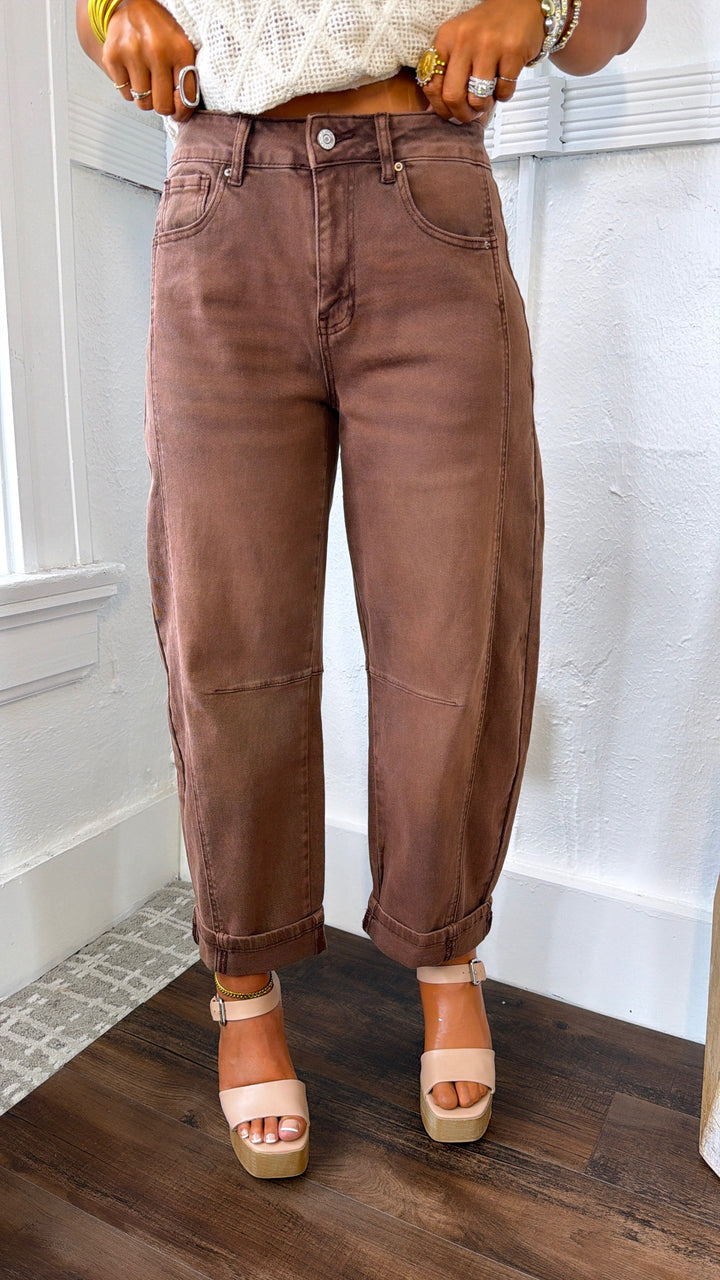 Breezy Brown Barrel Jeans
