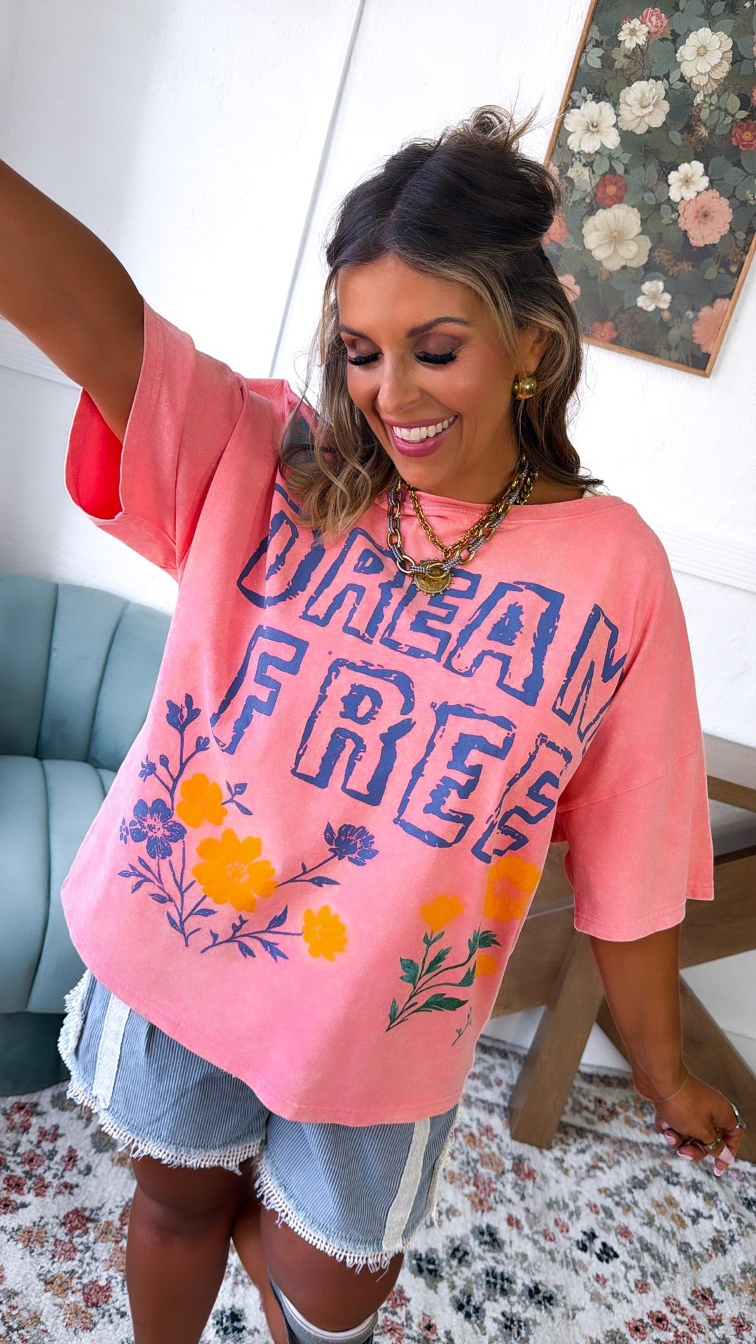 Free Dreaming Graphic Tee, Salmon
