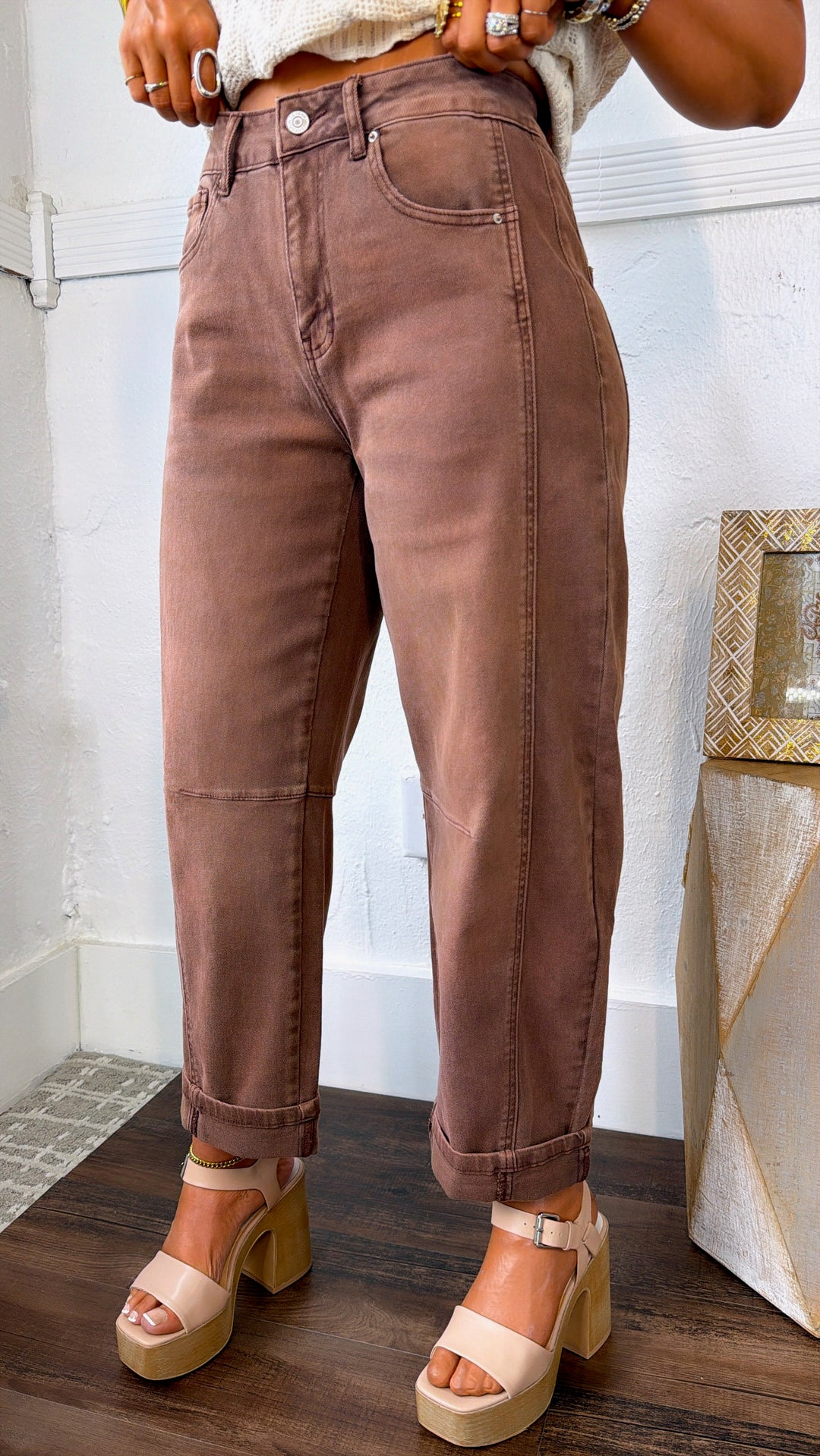 Breezy Brown Barrel Jeans