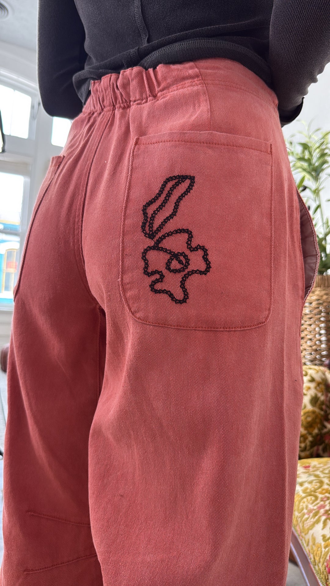 For The Love Of Floral Embroidered Denim Jogger, Dried Apple