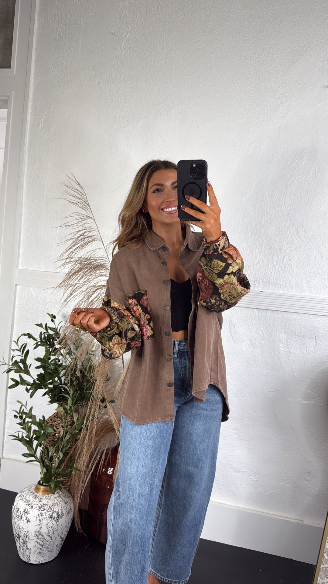 Contrast Jacquard Shacket, Chocolate