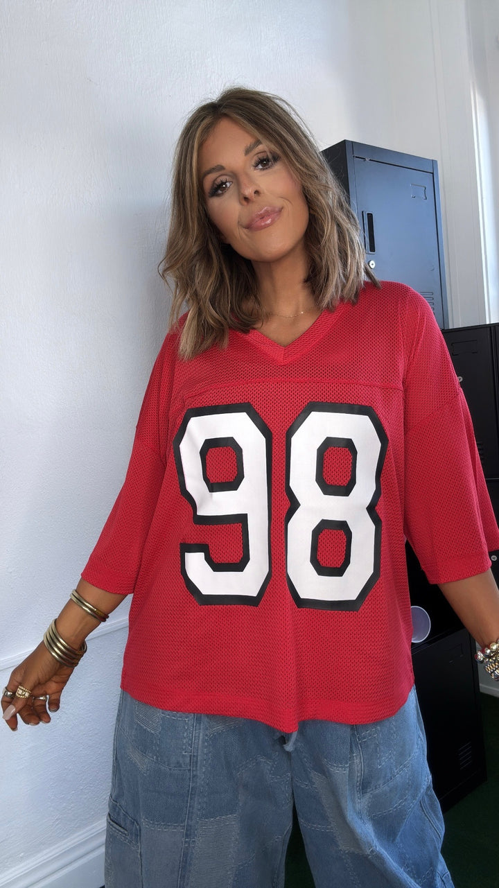 Bleacher Babe Jersey Top, Red