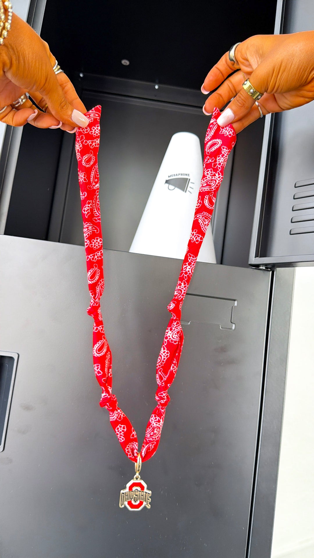 Buckeyes  Bandana Scarf Necklace, Red