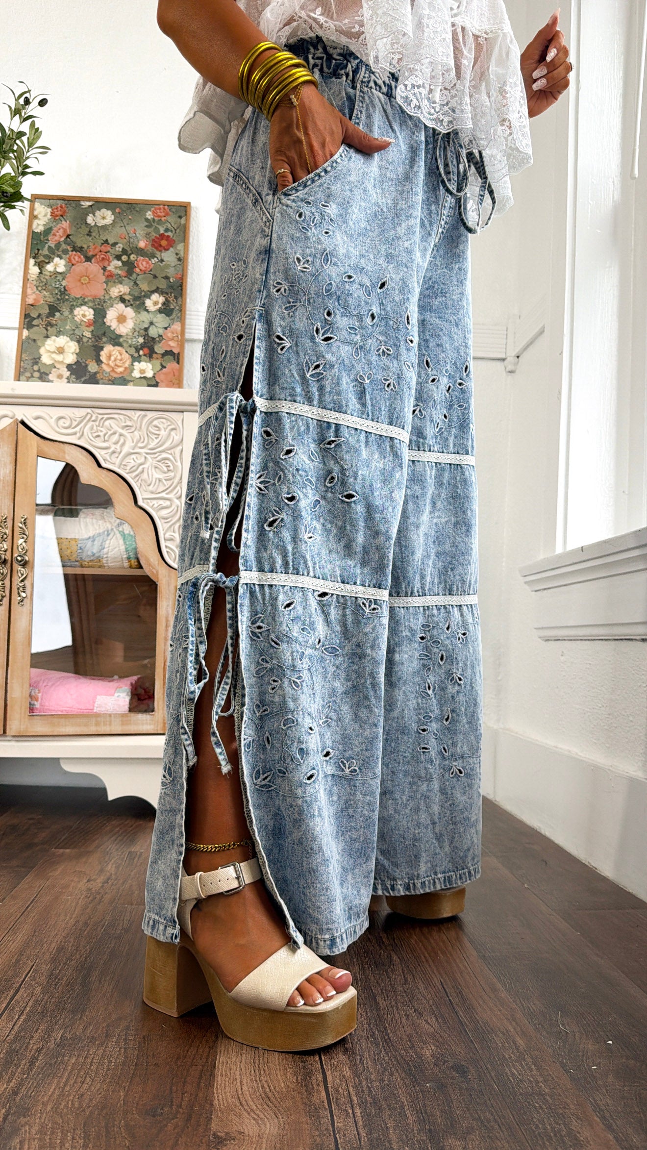 Embroidered Vine Pants, Denim – Everyday Chic Boutique
