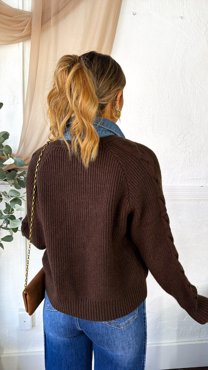 Denim Lined Sweater, Brown