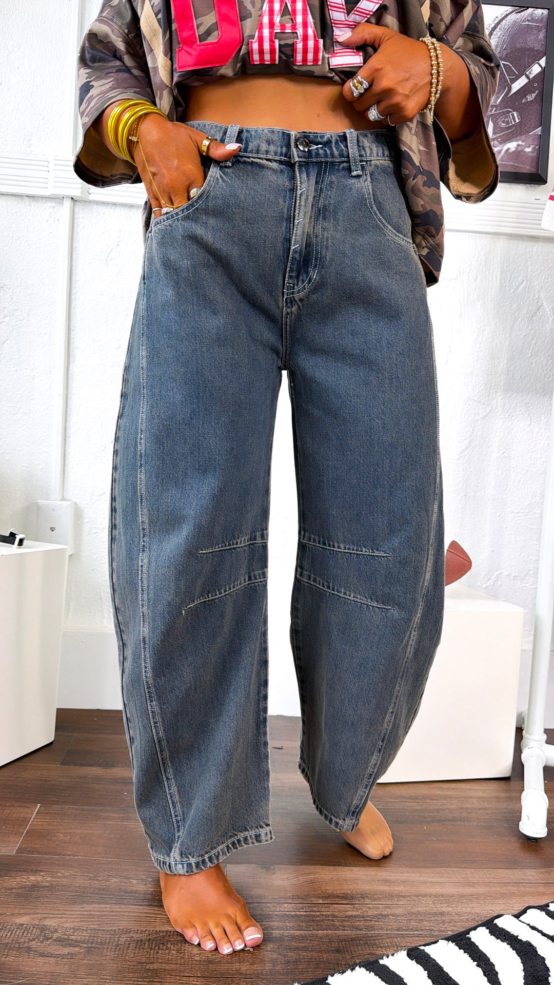 The Curve Barrel Jeans, Dark Denim