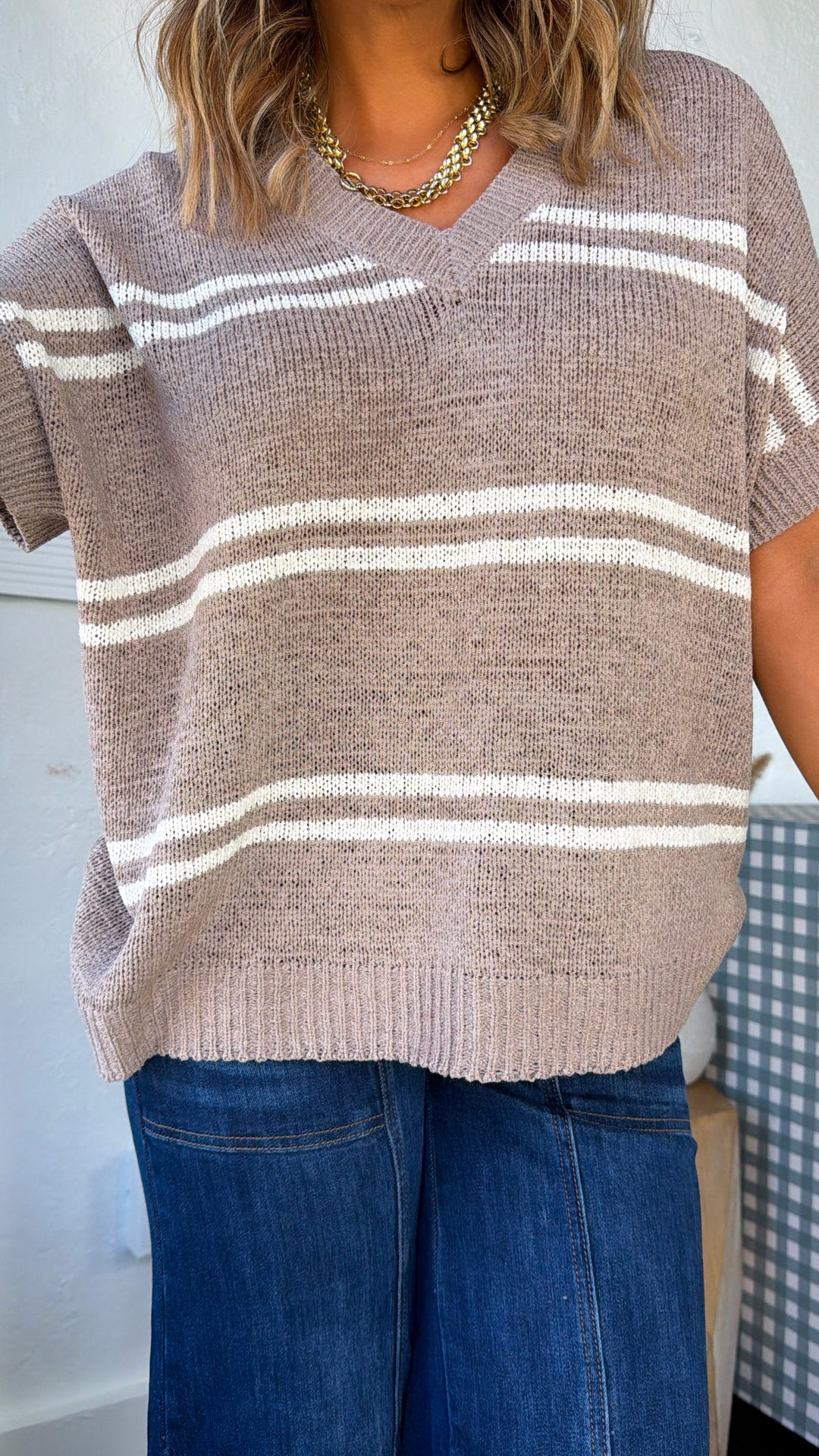 Oversized Striped Sweater, Taupe