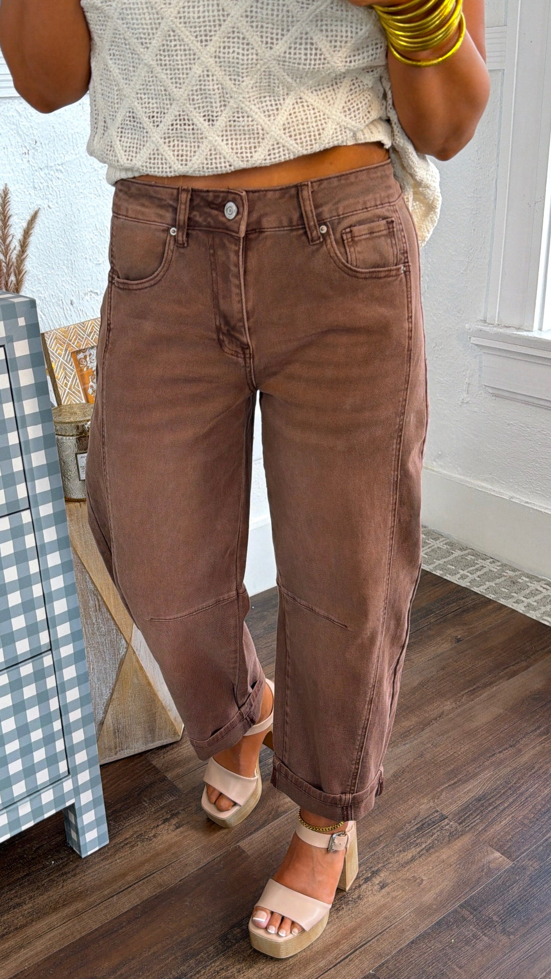 Breezy Brown Barrel Jeans