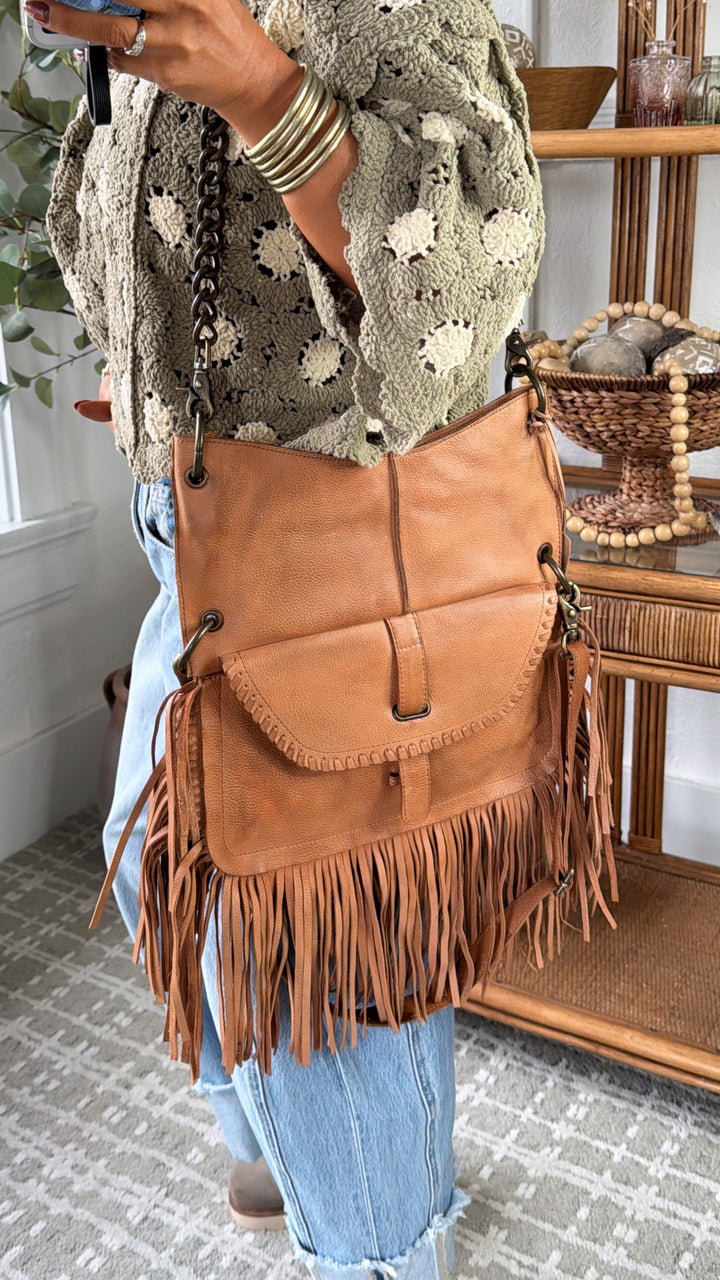 Lia Saddlebag W/ Chain, Tan