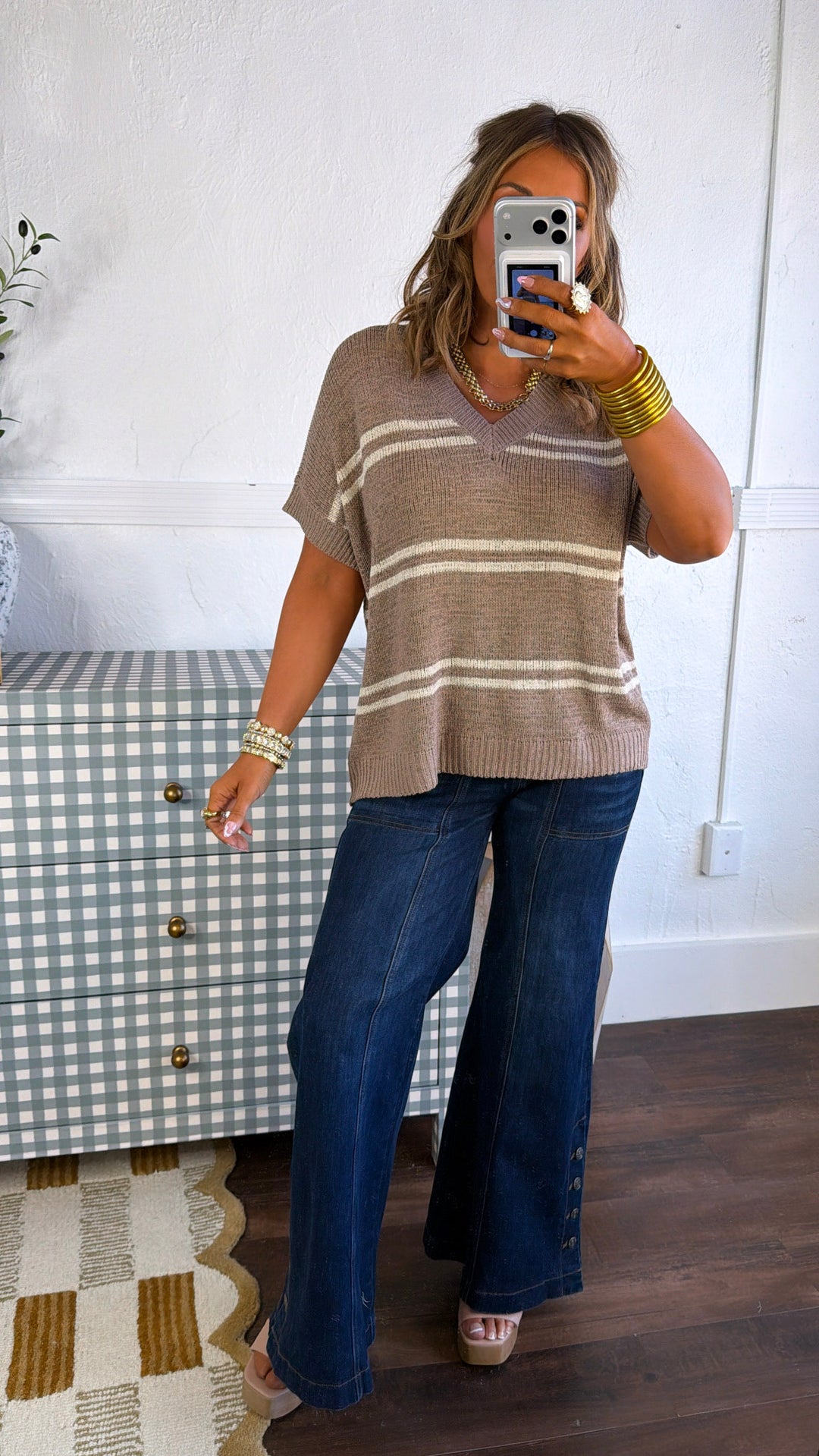 Oversized Striped Sweater, Taupe