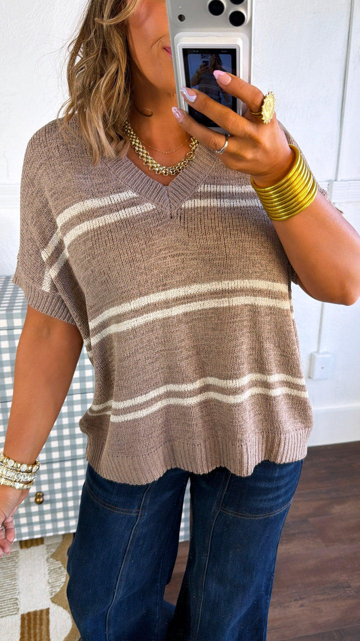 Oversized Striped Sweater, Taupe