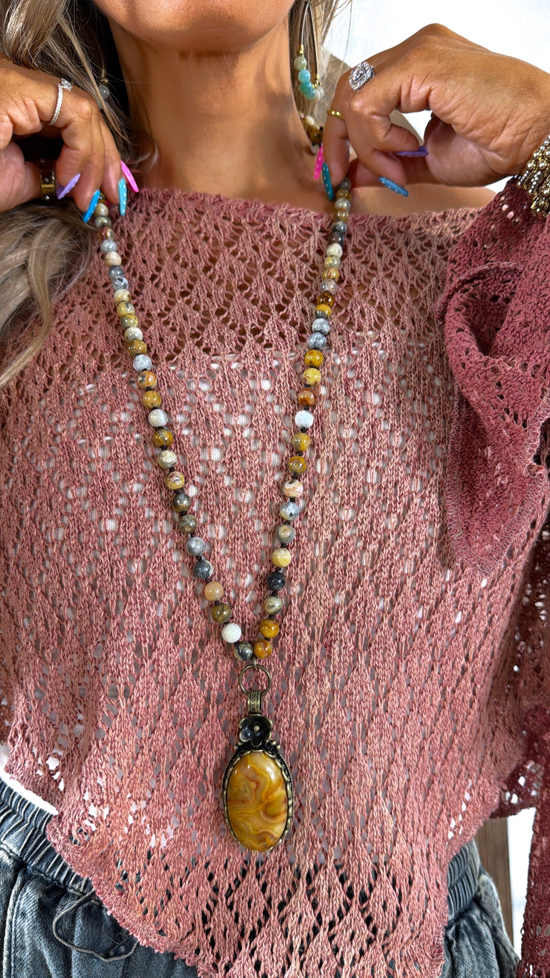 Florette Necklace, Crazy Agate
