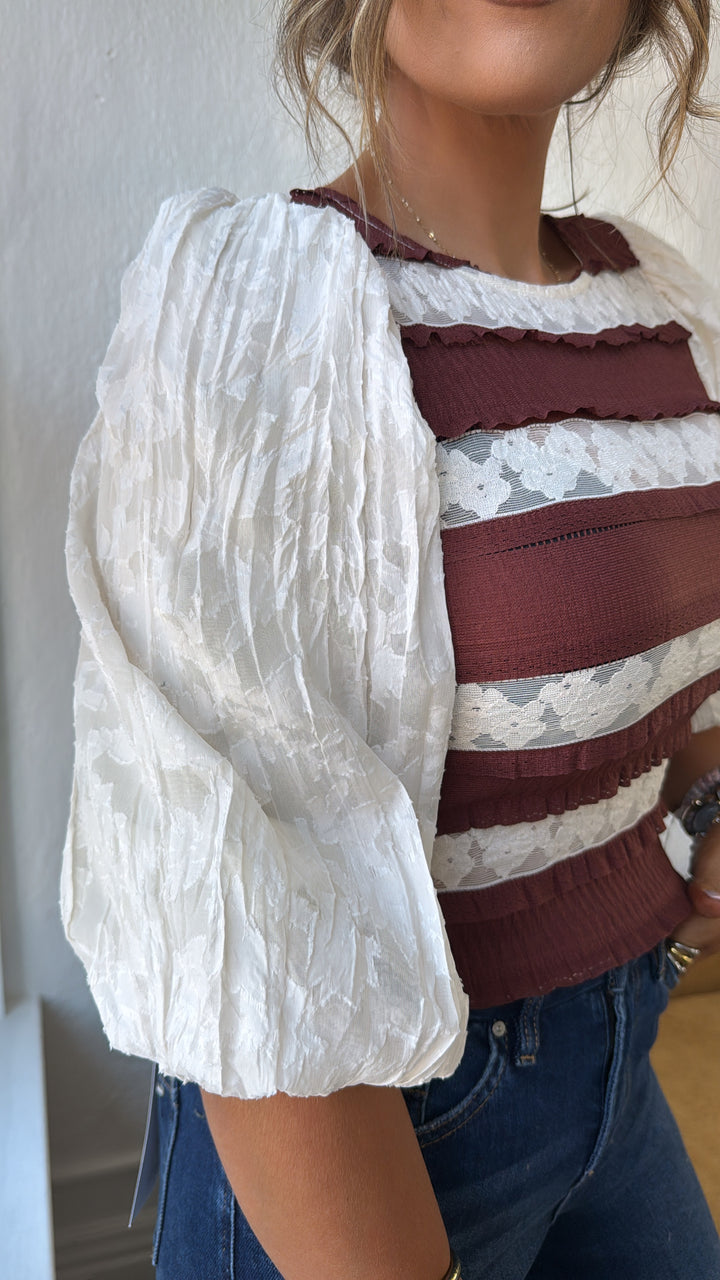 Delicate Drift Striped Blouse, Chestnut