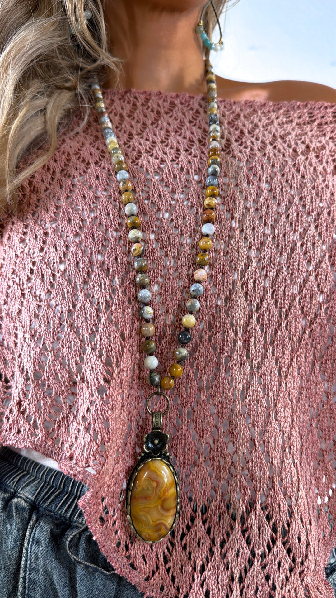 Florette Necklace, Crazy Agate
