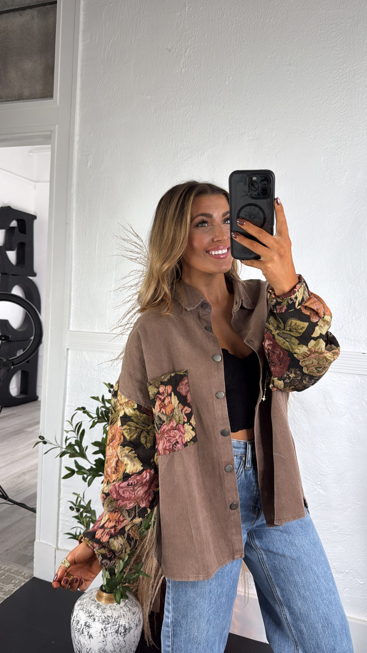 Contrast Jacquard Shacket, Chocolate