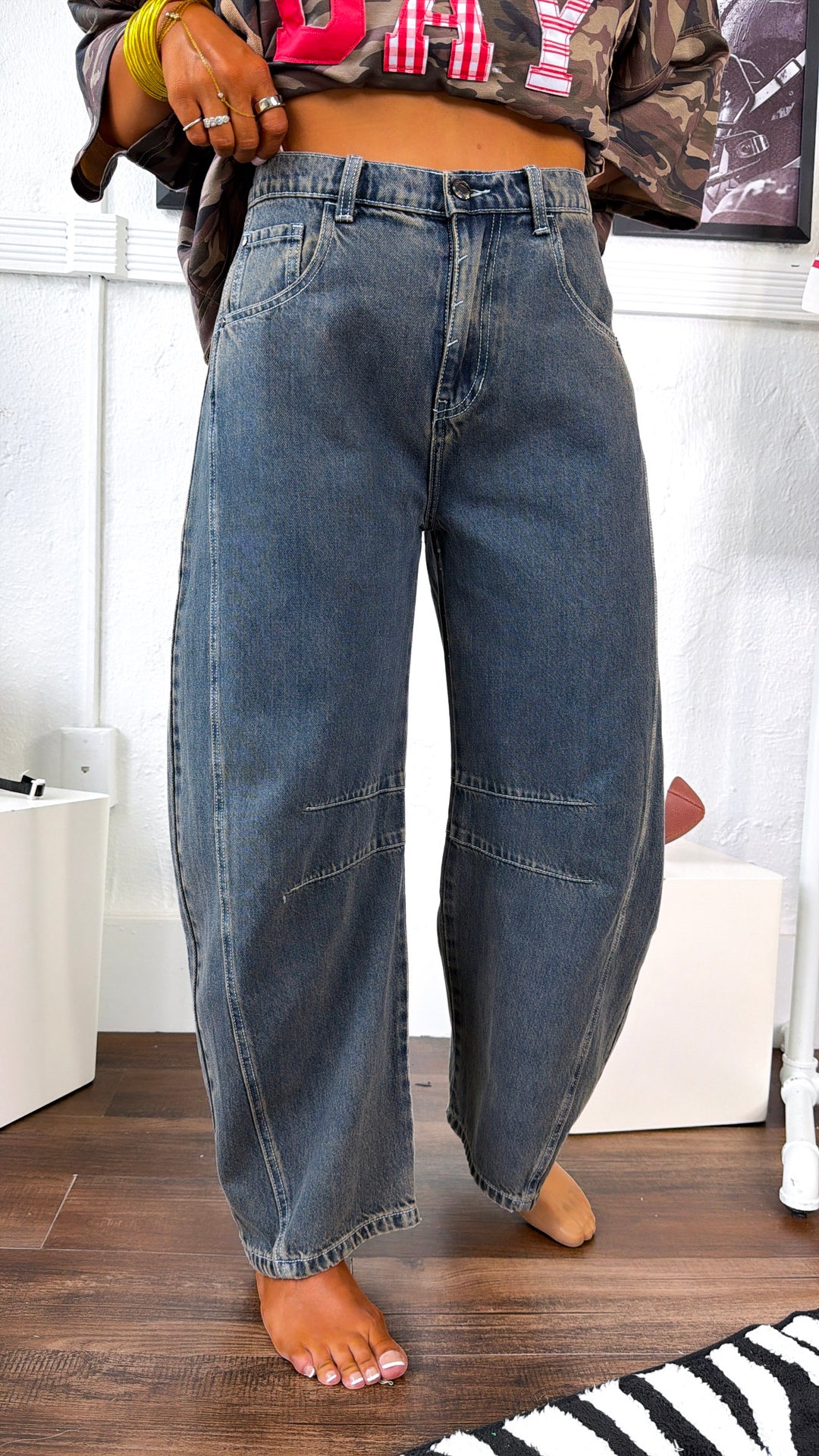 The Curve Barrel Jeans, Dark Denim