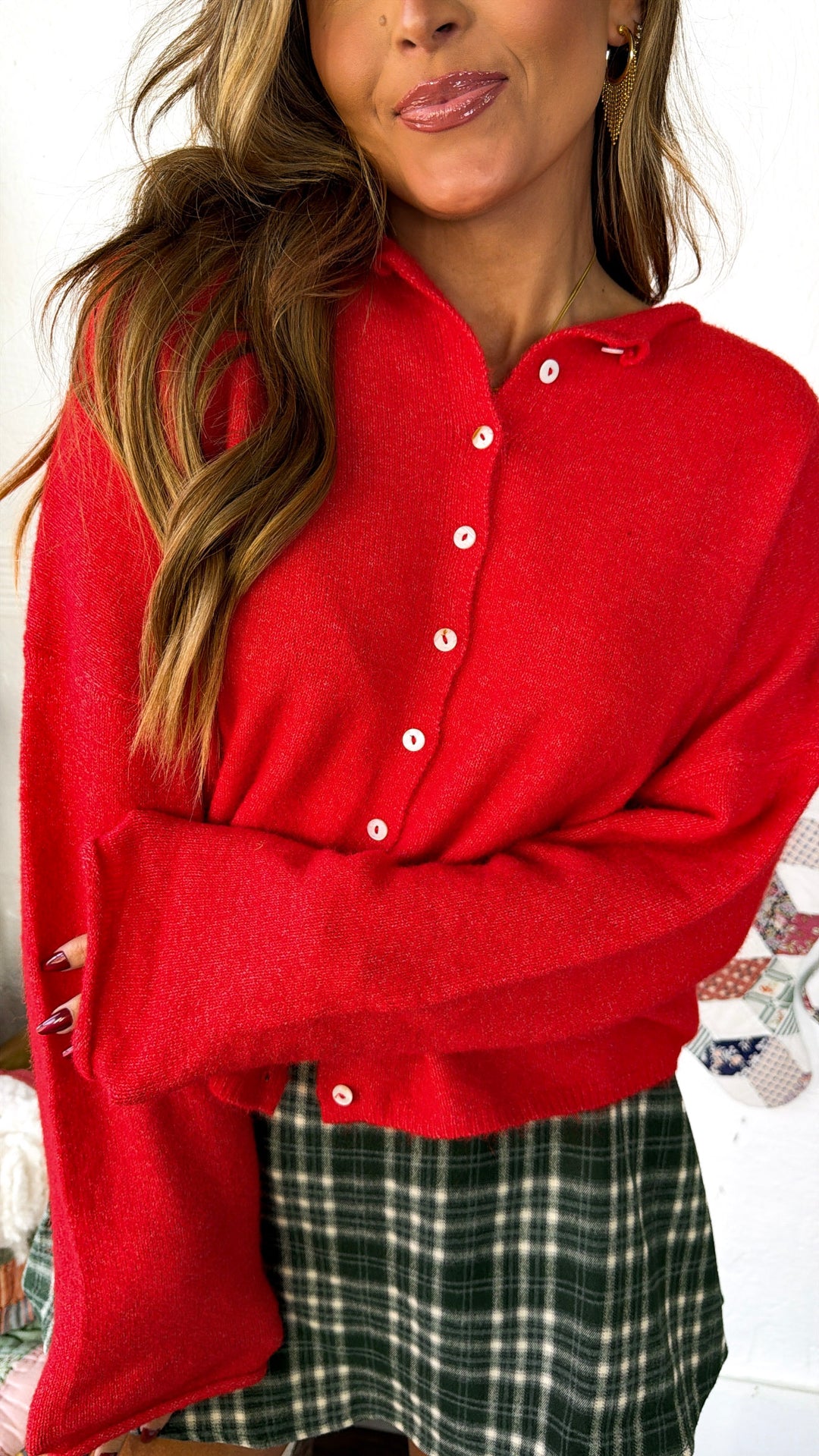 Penelope Knit Cardigan, Red