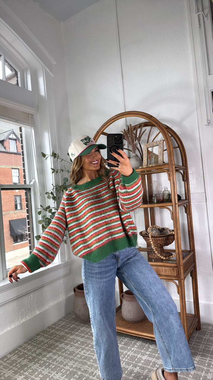 Cozy Groove Sweater, Green/ Orange