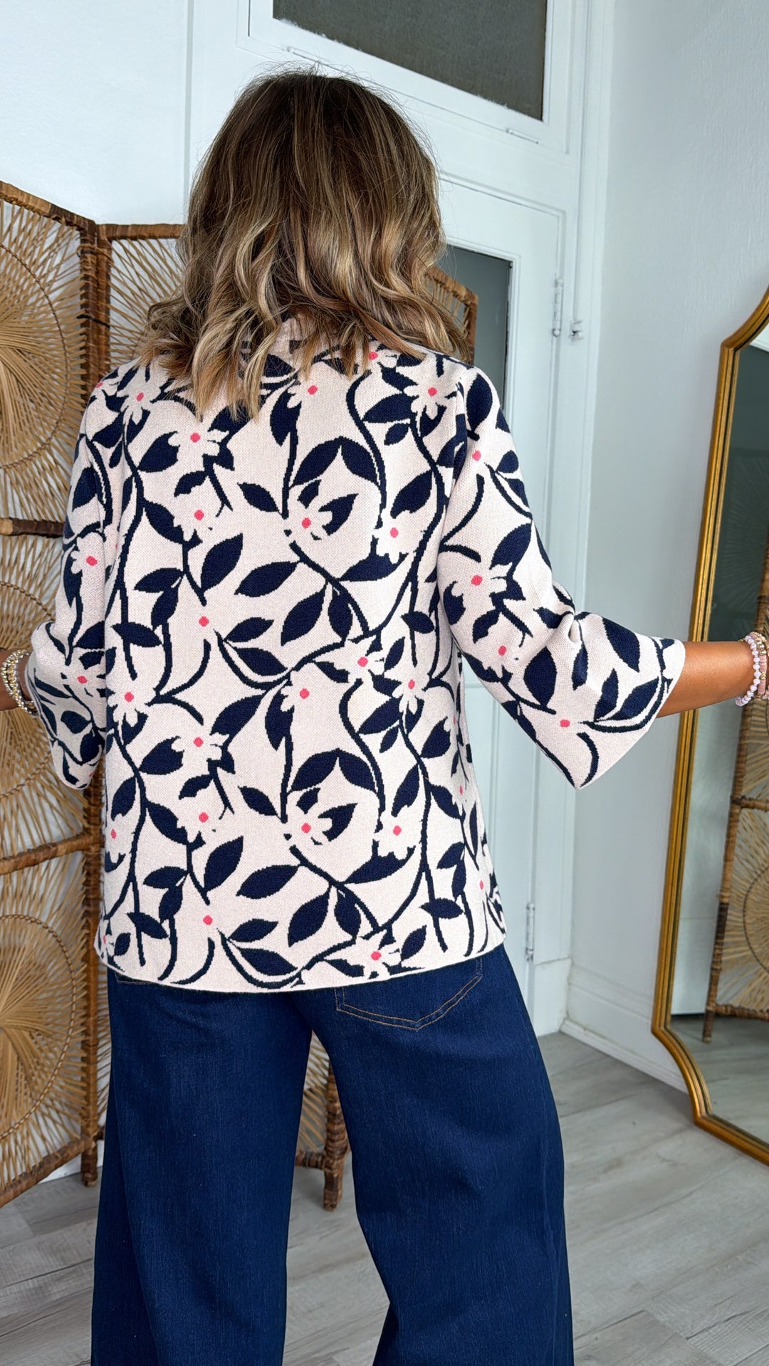 Lucinda Grove Floral Sweater, Beige Navy