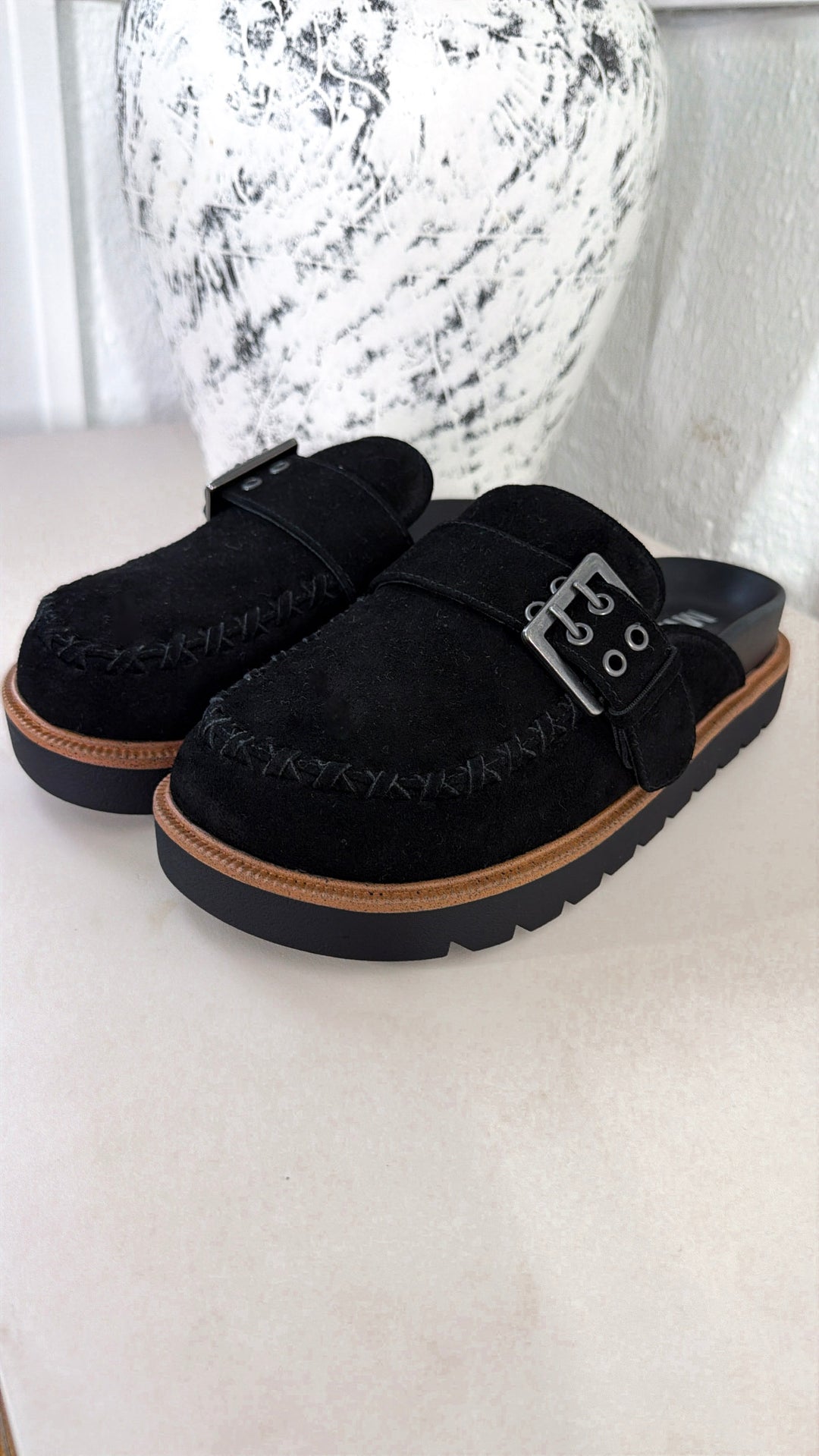 Zamara Suede Buckle Clog, Black