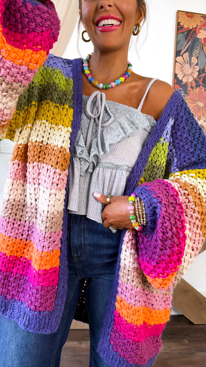 Hand Crochet Oversized Cardigan, Rainbow