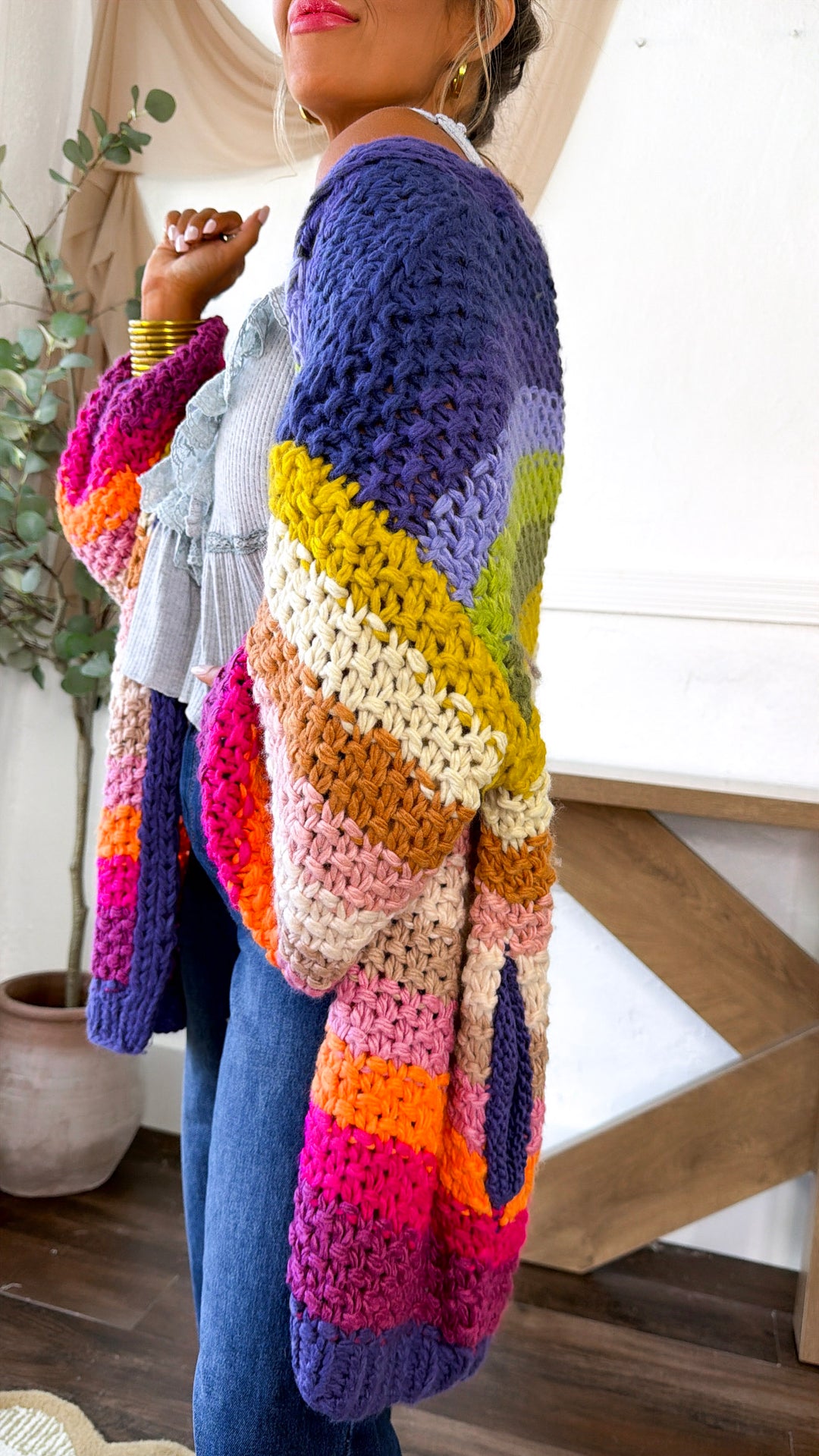 Hand Crochet Oversized Cardigan, Rainbow