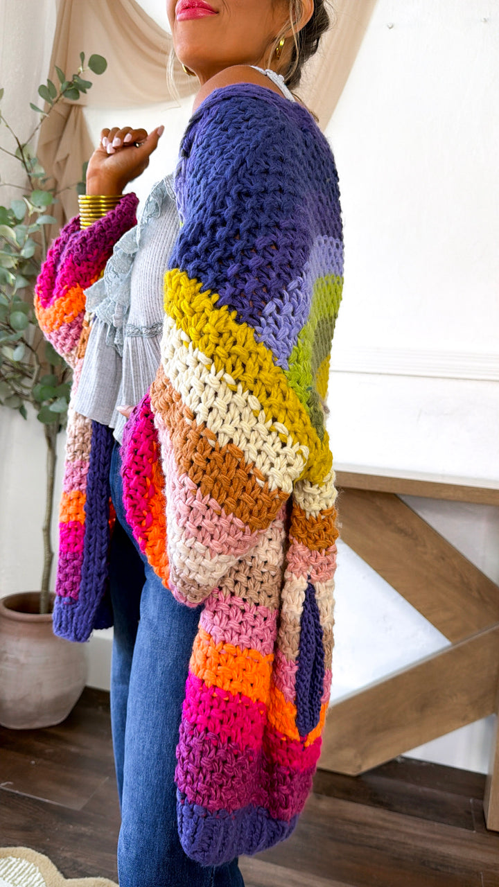 Hand Crochet Oversized Cardigan, Rainbow