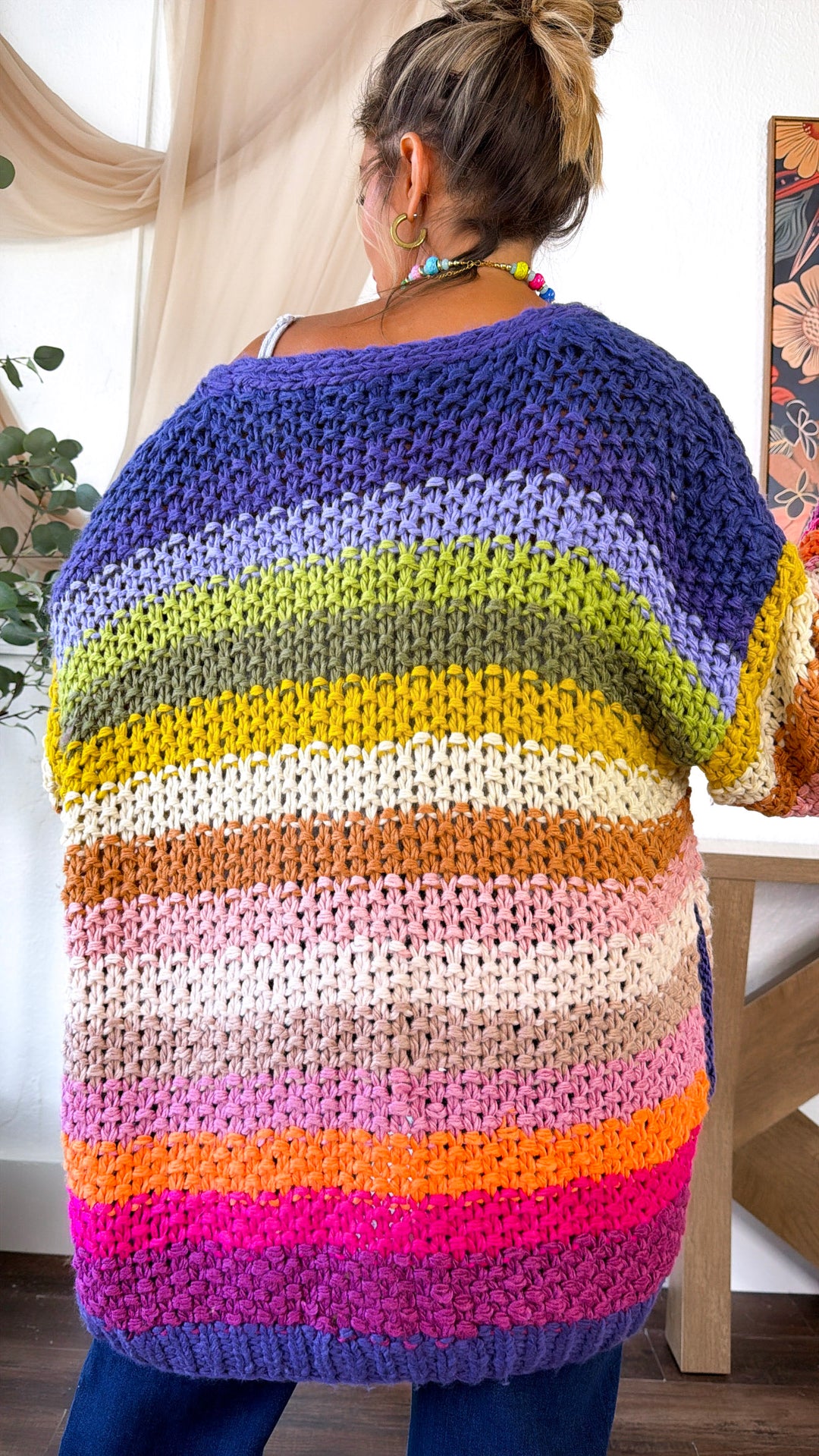 Hand Crochet Oversized Cardigan, Rainbow