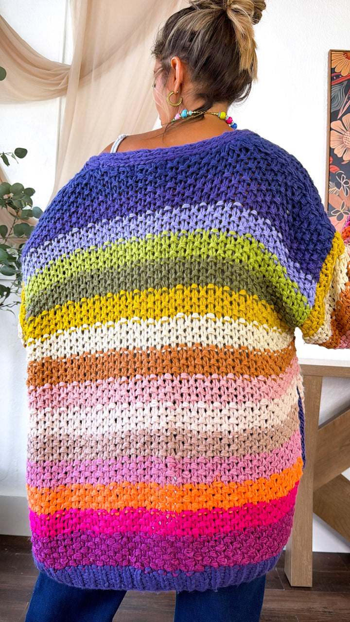 Hand Crochet Oversized Cardigan, Rainbow