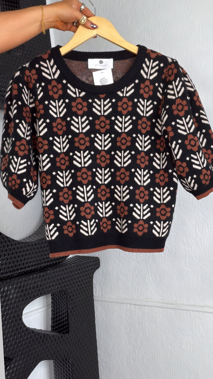 Harvest Meadows Puff Sleeve Top, Black