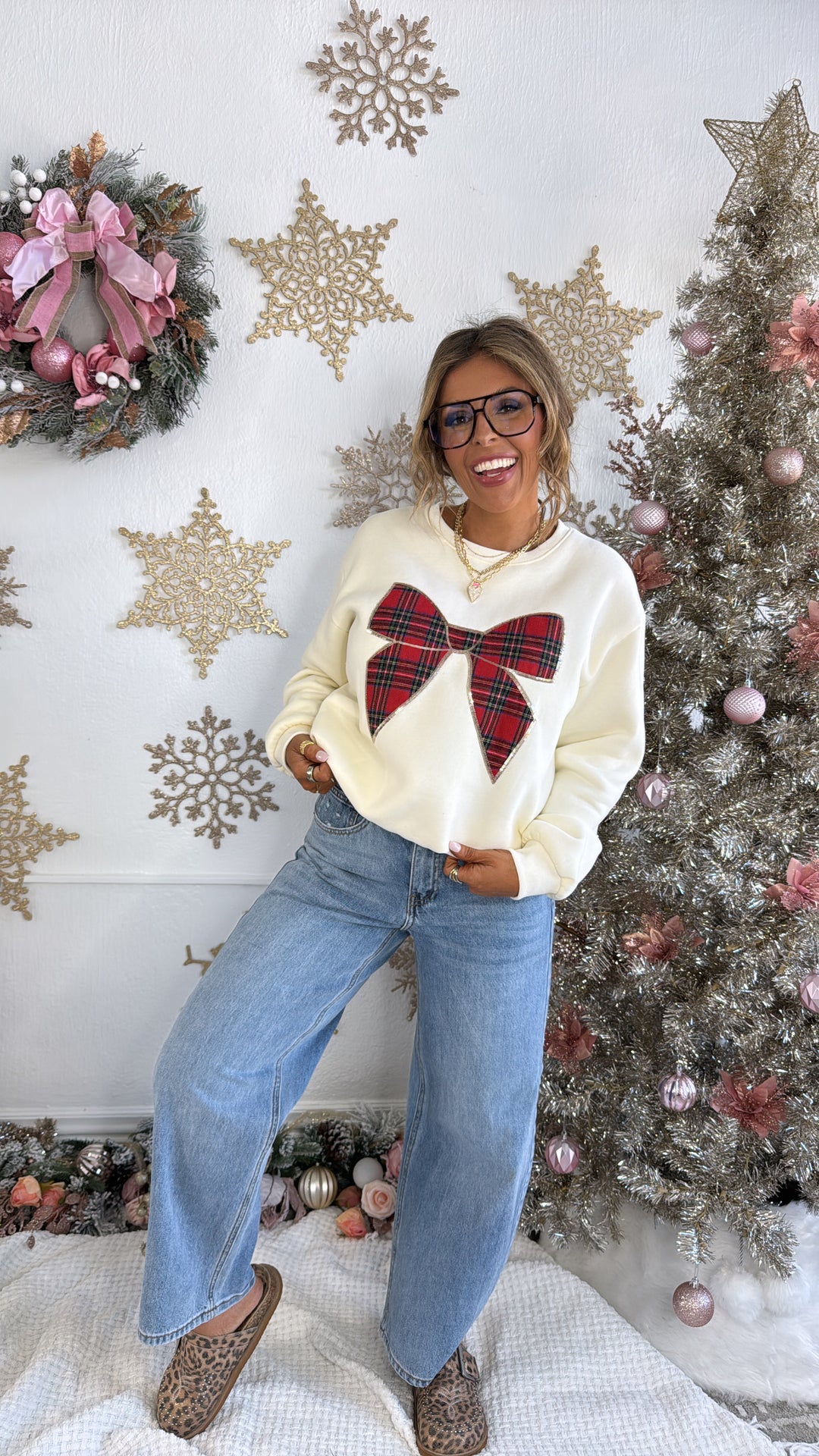 Holly Bow Sweater, Cream