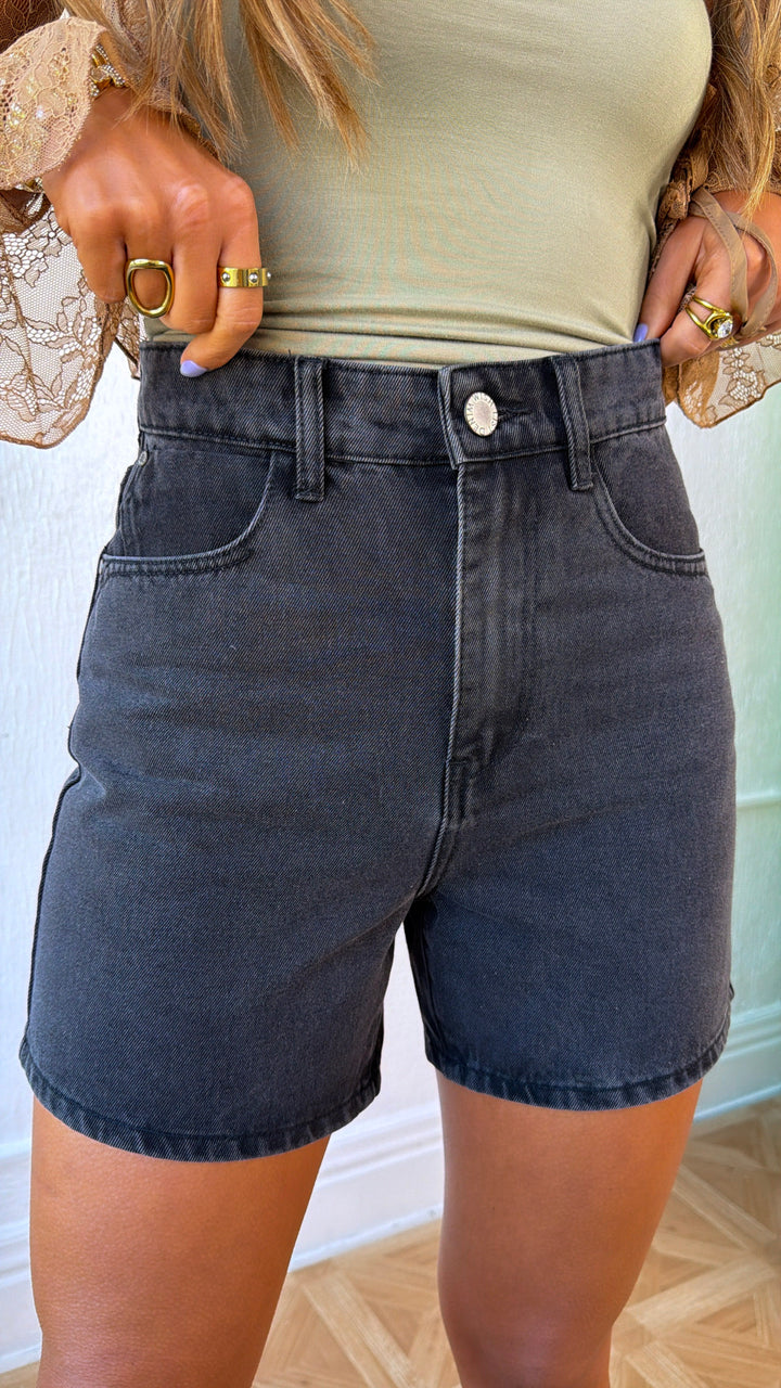 Daily Wear Denim Mom Shorts, Black